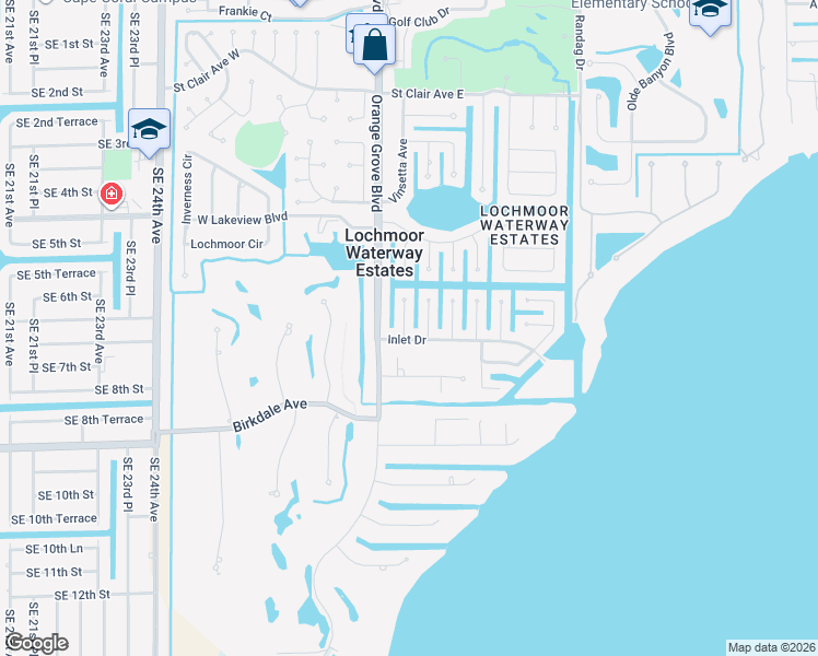 map of restaurants, bars, coffee shops, grocery stores, and more near 1853 Inlet Drive in North Fort Myers