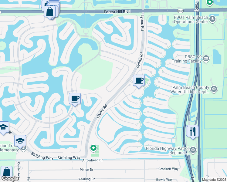 map of restaurants, bars, coffee shops, grocery stores, and more near 9105 Dupont Place in Wellington
