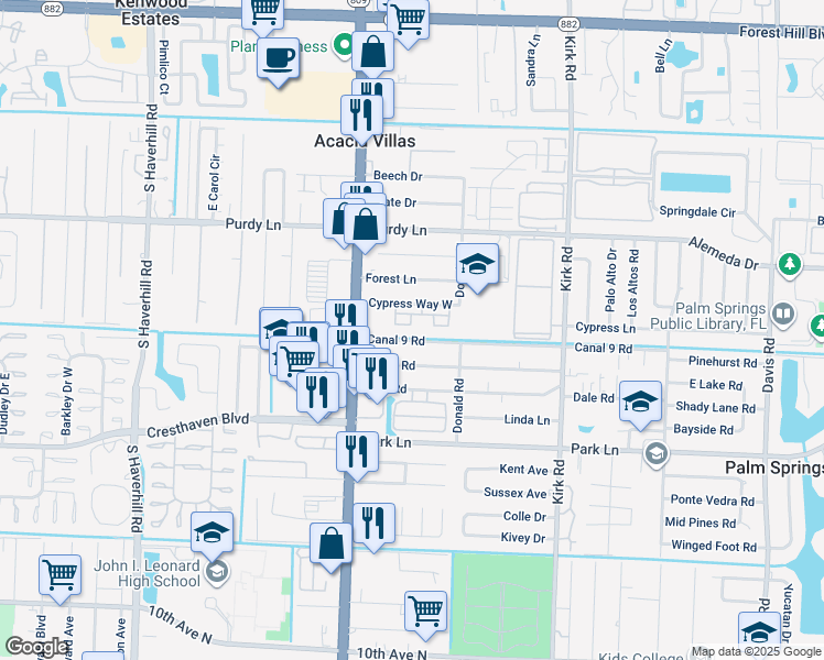map of restaurants, bars, coffee shops, grocery stores, and more near 4326 Canal 9 Road in West Palm Beach