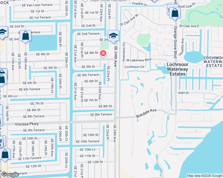 map of restaurants, bars, coffee shops, grocery stores, and more near 2316 Southeast 6th Lane in Cape Coral