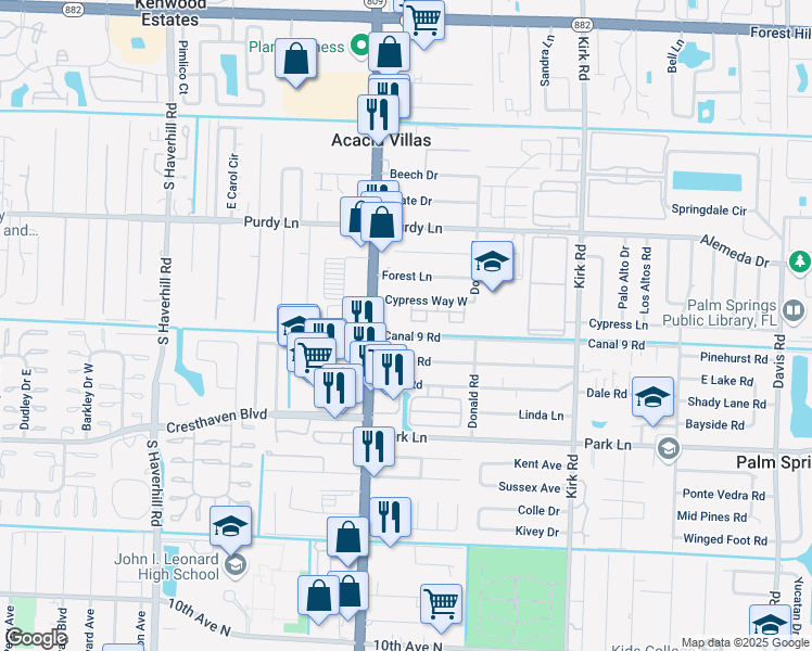 map of restaurants, bars, coffee shops, grocery stores, and more near 4430 Canal 9 Road in West Palm Beach