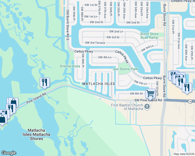 map of restaurants, bars, coffee shops, grocery stores, and more near 12320 Star Shell Drive in Matlacha Isles-Matlacha Shores