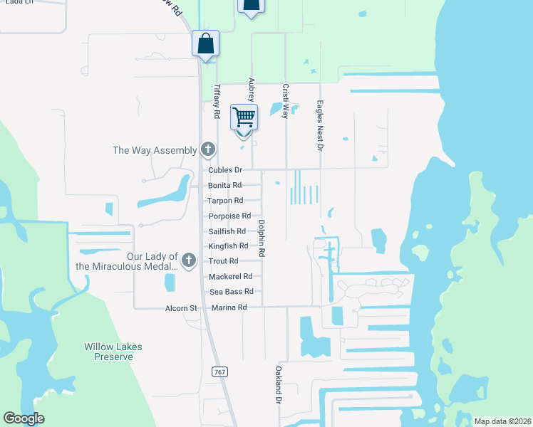 map of restaurants, bars, coffee shops, grocery stores, and more near 12303 Cristi Way in Bokeelia