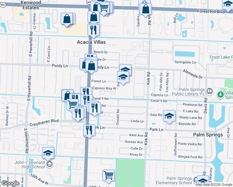 map of restaurants, bars, coffee shops, grocery stores, and more near 900 Cypress Way East in Palm Springs