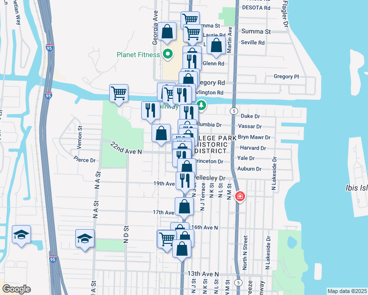 map of restaurants, bars, coffee shops, grocery stores, and more near 2315 North Dixie Highway in Lake Worth