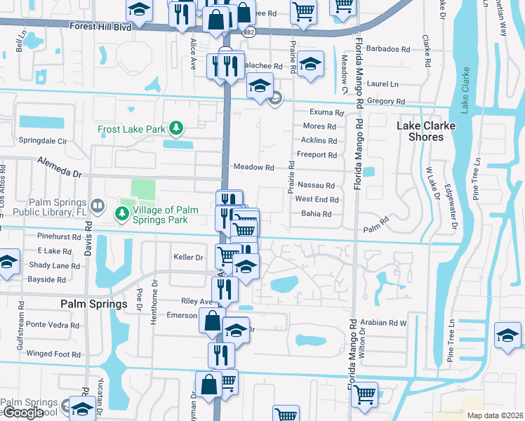 map of restaurants, bars, coffee shops, grocery stores, and more near 2385 Byron Street in Palm Springs