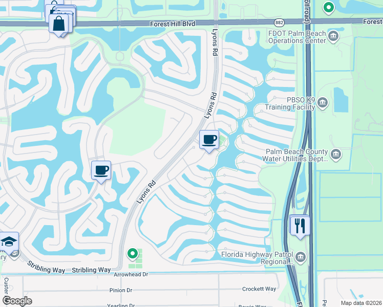 map of restaurants, bars, coffee shops, grocery stores, and more near 2820 Rio Claro Drive North in Wellington