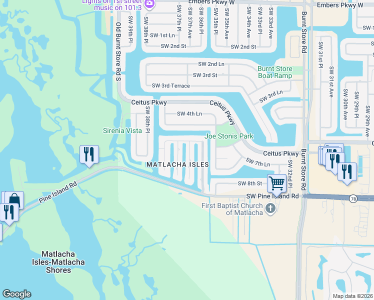 map of restaurants, bars, coffee shops, grocery stores, and more near 12321 Boat Shell Drive in Matlacha Isles-Matlacha Shores