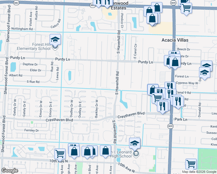 map of restaurants, bars, coffee shops, grocery stores, and more near 2473 Pineway Drive in West Palm Beach