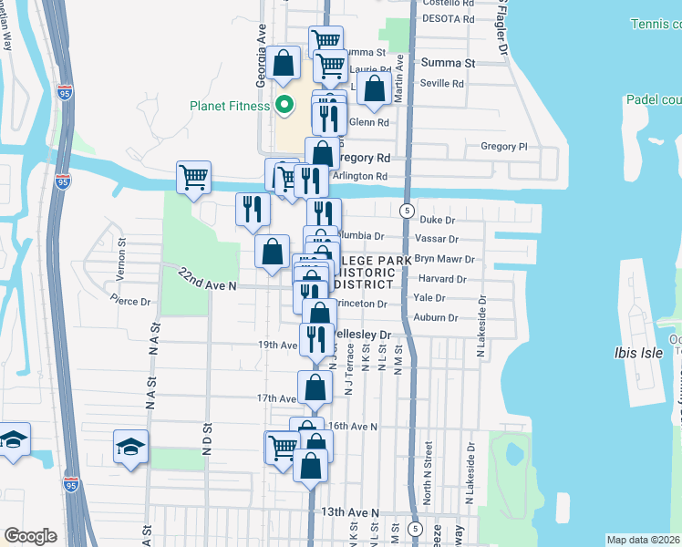 map of restaurants, bars, coffee shops, grocery stores, and more near 320 Dartmouth Drive in Lake Worth