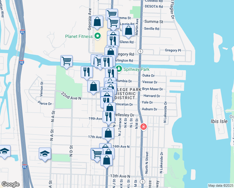 map of restaurants, bars, coffee shops, grocery stores, and more near 320 Dartmouth Drive in Lake Worth