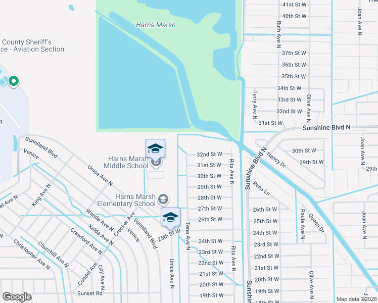 map of restaurants, bars, coffee shops, grocery stores, and more near 3422 32nd Street West in Lehigh Acres