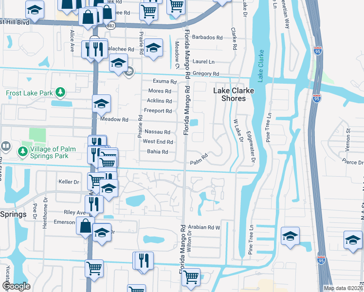 map of restaurants, bars, coffee shops, grocery stores, and more near 2357 Florida Mango Road in West Palm Beach
