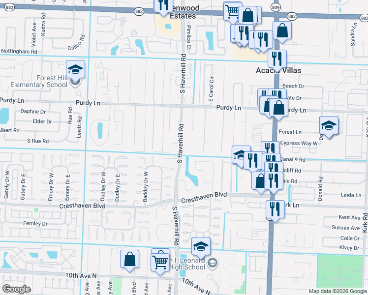 map of restaurants, bars, coffee shops, grocery stores, and more near 2473 Haverhill Road in West Palm Beach