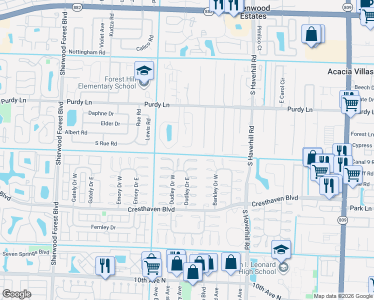 map of restaurants, bars, coffee shops, grocery stores, and more near 2388 Greengate Circle in West Palm Beach