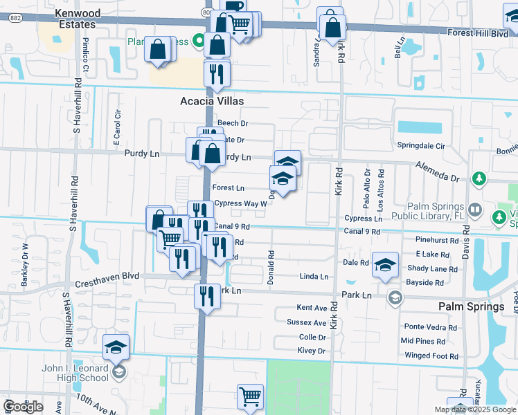 map of restaurants, bars, coffee shops, grocery stores, and more near 1110 Cypress Way East in Palm Springs
