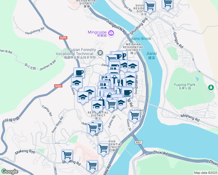 map of restaurants, bars, coffee shops, grocery stores, and more near in Nanping