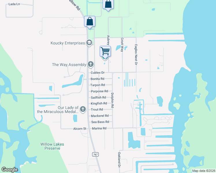 map of restaurants, bars, coffee shops, grocery stores, and more near 5807 Tarpon Road in Bokeelia