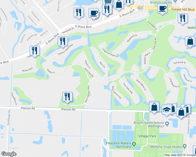 map of restaurants, bars, coffee shops, grocery stores, and more near 2707 Players Court in Wellington