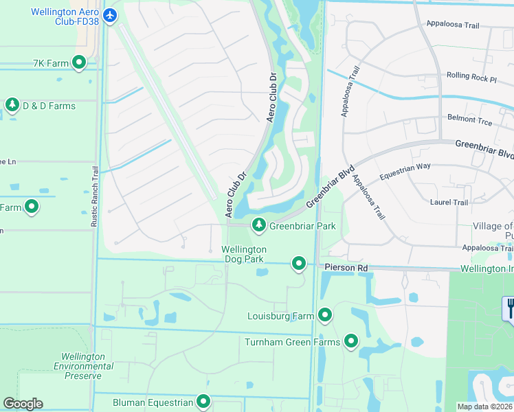 map of restaurants, bars, coffee shops, grocery stores, and more near 2668 Country Golf Drive in Wellington