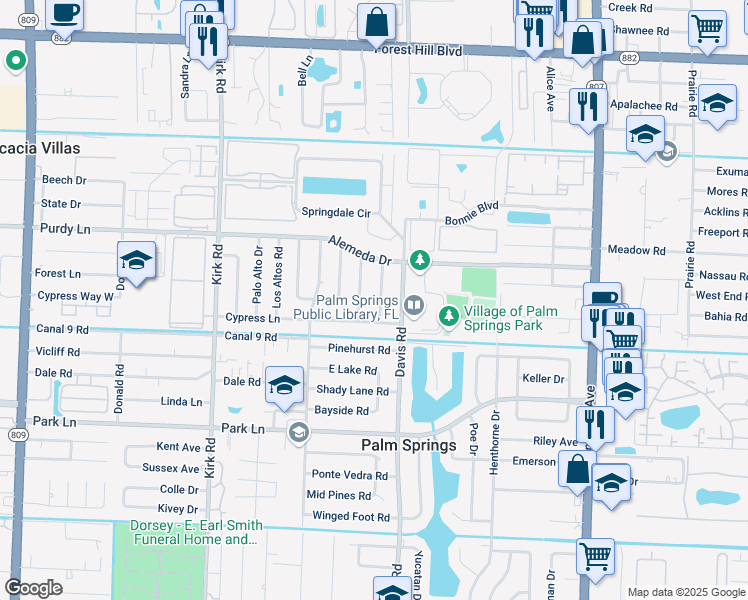 map of restaurants, bars, coffee shops, grocery stores, and more near 428 San Mateo Drive in Palm Springs