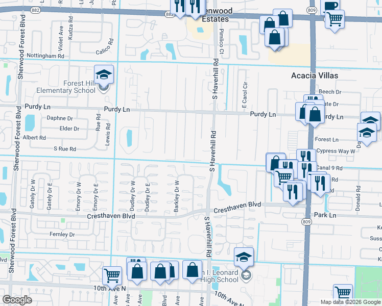 map of restaurants, bars, coffee shops, grocery stores, and more near 2473 Pineway Drive in West Palm Beach