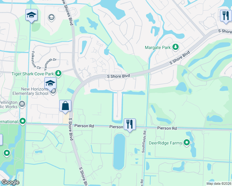 map of restaurants, bars, coffee shops, grocery stores, and more near 2735 Polo Island Drive in Wellington