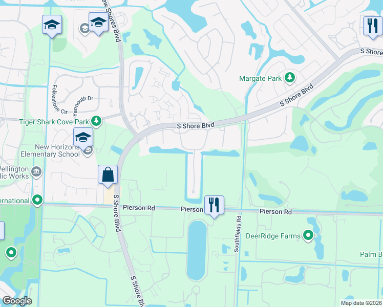 map of restaurants, bars, coffee shops, grocery stores, and more near 2735 Polo Island Drive in Wellington