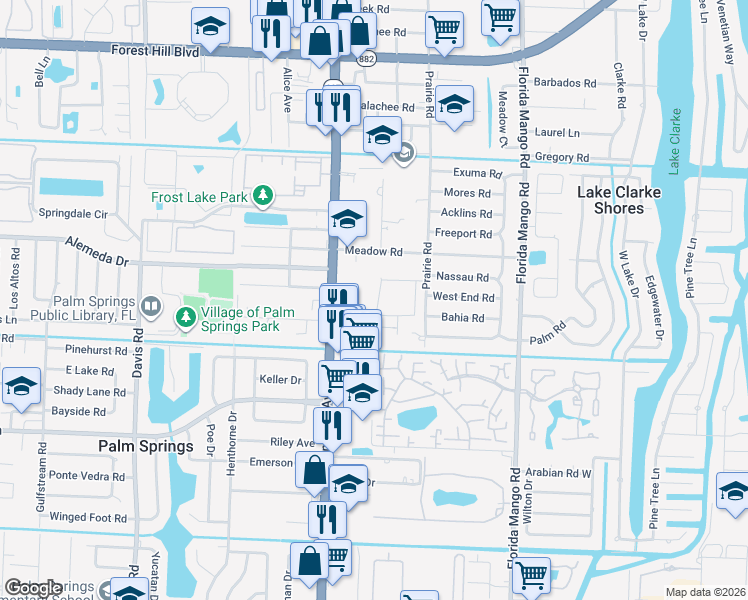 map of restaurants, bars, coffee shops, grocery stores, and more near 2385 Byron Street in Palm Springs