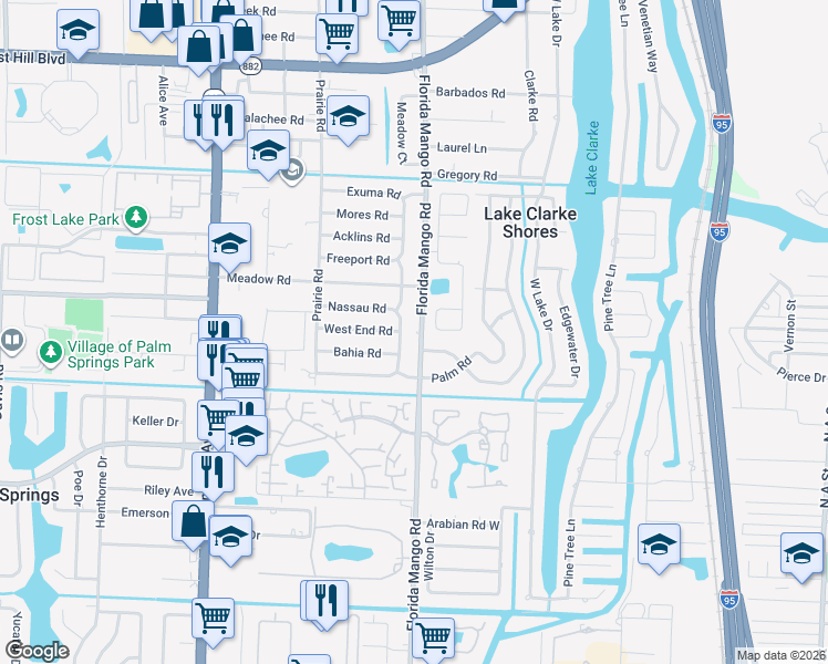 map of restaurants, bars, coffee shops, grocery stores, and more near 2357 Florida Mango Road in West Palm Beach