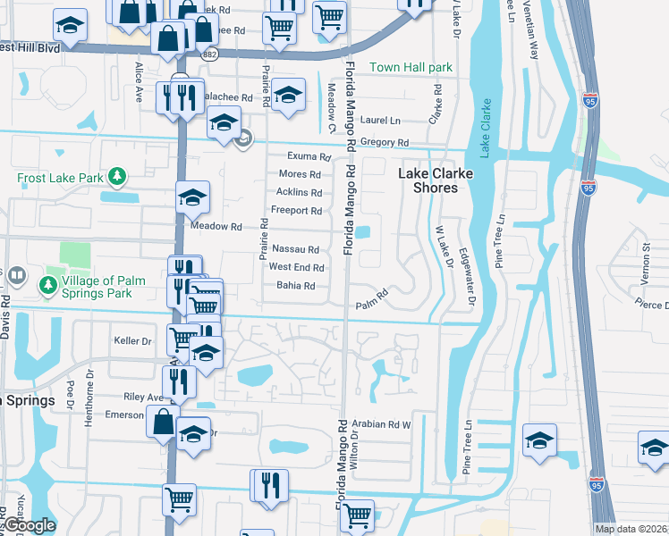 map of restaurants, bars, coffee shops, grocery stores, and more near 2357 Florida Mango Road in West Palm Beach