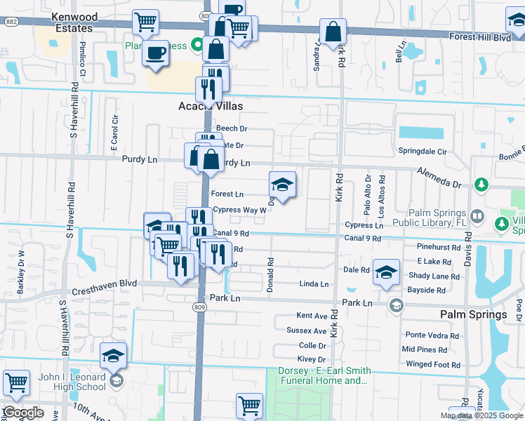 map of restaurants, bars, coffee shops, grocery stores, and more near 4287 Cypress Way West in Palm Springs