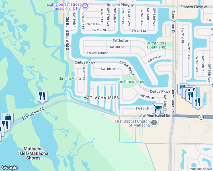 map of restaurants, bars, coffee shops, grocery stores, and more near 12321 Boat Shell Drive in Matlacha Isles-Matlacha Shores