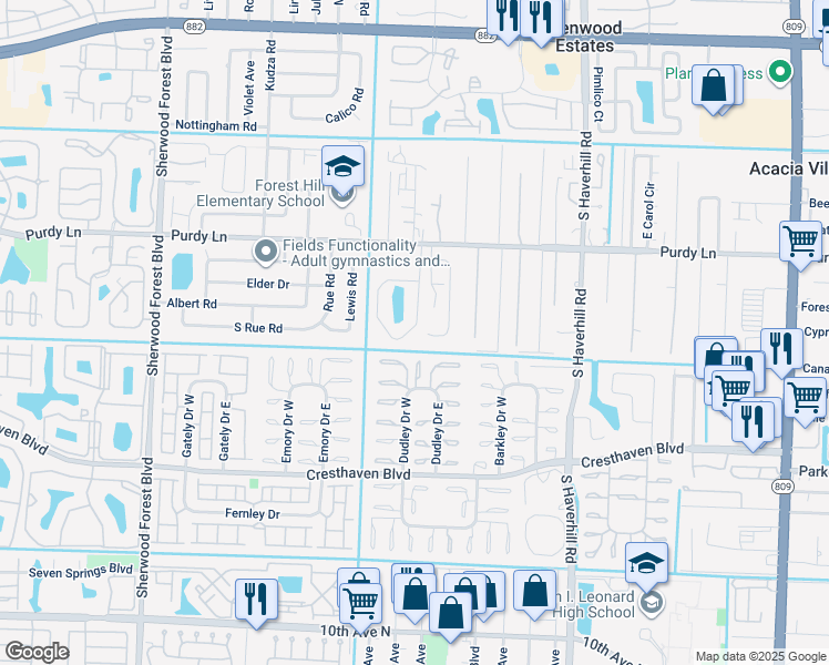 map of restaurants, bars, coffee shops, grocery stores, and more near 2388 Greengate Circle in West Palm Beach
