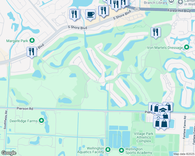 map of restaurants, bars, coffee shops, grocery stores, and more near 2714 Players Ct in Wellington