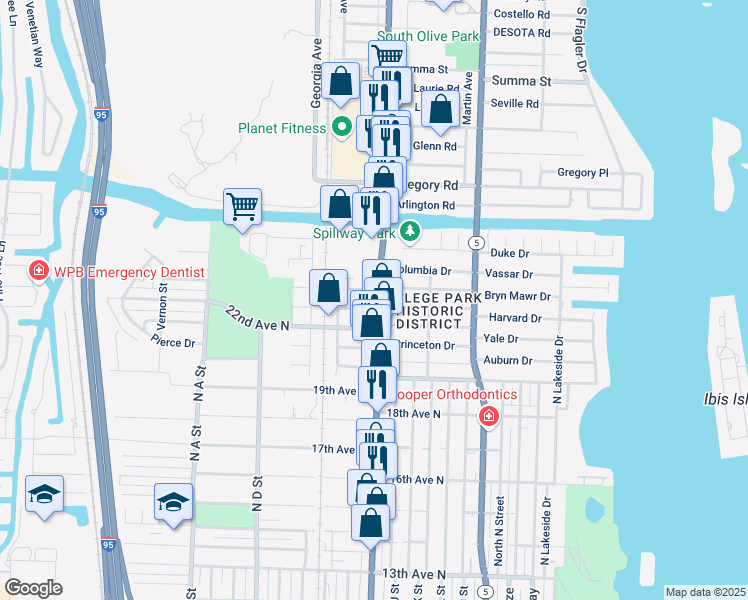 map of restaurants, bars, coffee shops, grocery stores, and more near 2315 N Dixie Hwy in Lake Worth