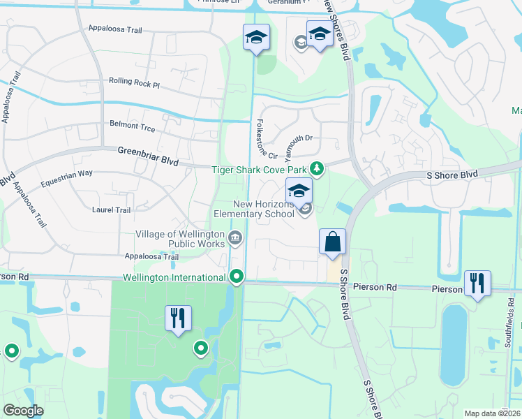 map of restaurants, bars, coffee shops, grocery stores, and more near 2653 Yarmouth Drive in Wellington
