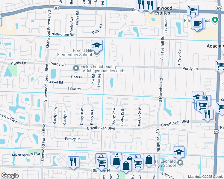 map of restaurants, bars, coffee shops, grocery stores, and more near 2404 Greengate Circle in West Palm Beach