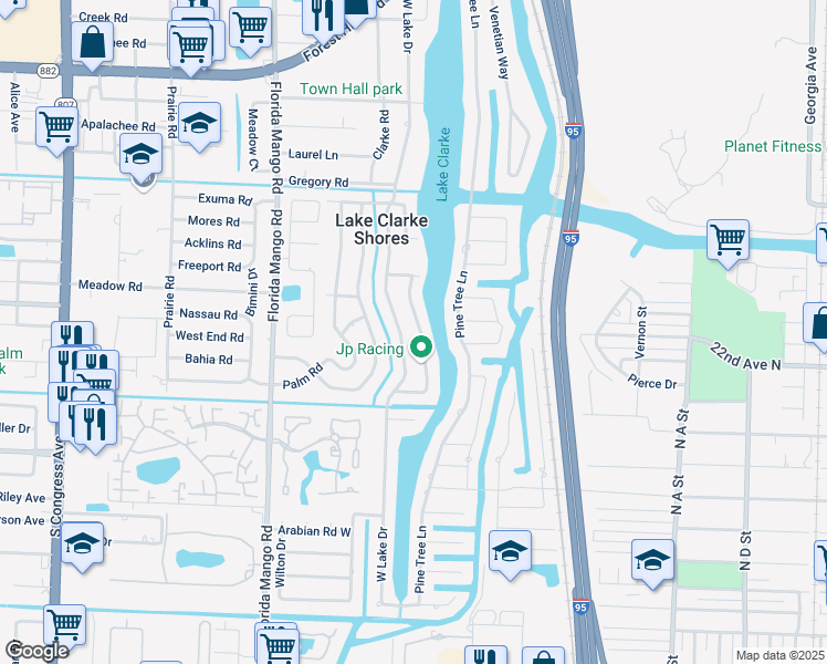 map of restaurants, bars, coffee shops, grocery stores, and more near 7801 Edgewater Drive in West Palm Beach