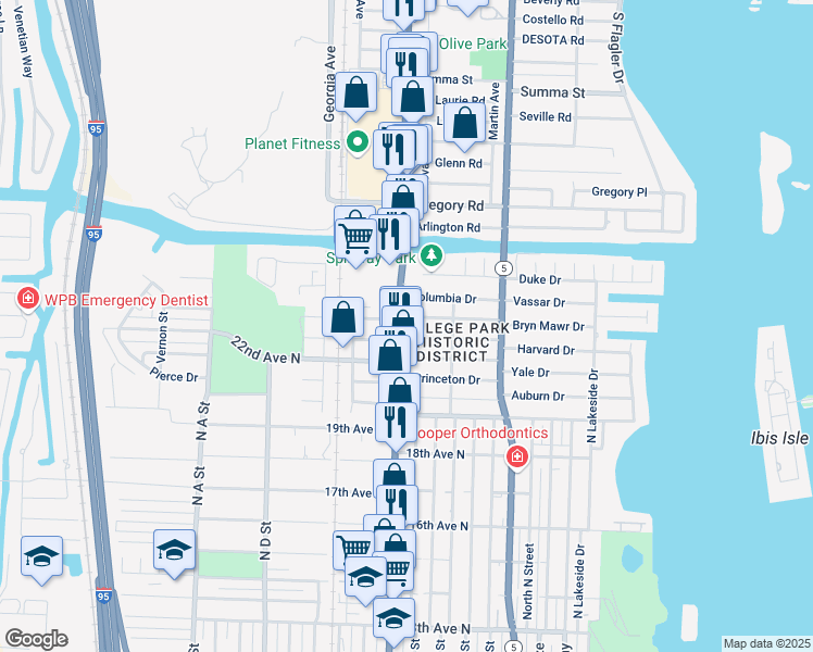 map of restaurants, bars, coffee shops, grocery stores, and more near 2315 North Dixie Highway in Lake Worth
