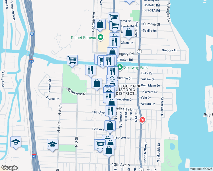 map of restaurants, bars, coffee shops, grocery stores, and more near 2315 North Dixie Highway in Lake Worth