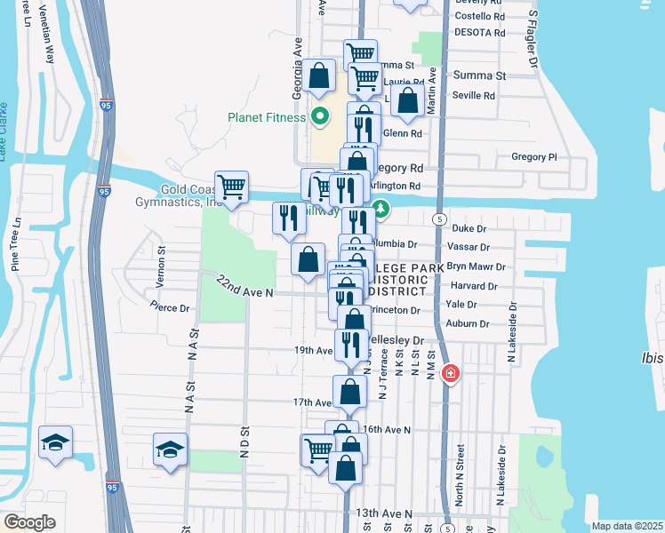 map of restaurants, bars, coffee shops, grocery stores, and more near 528 23rd Avenue North in Lake Worth