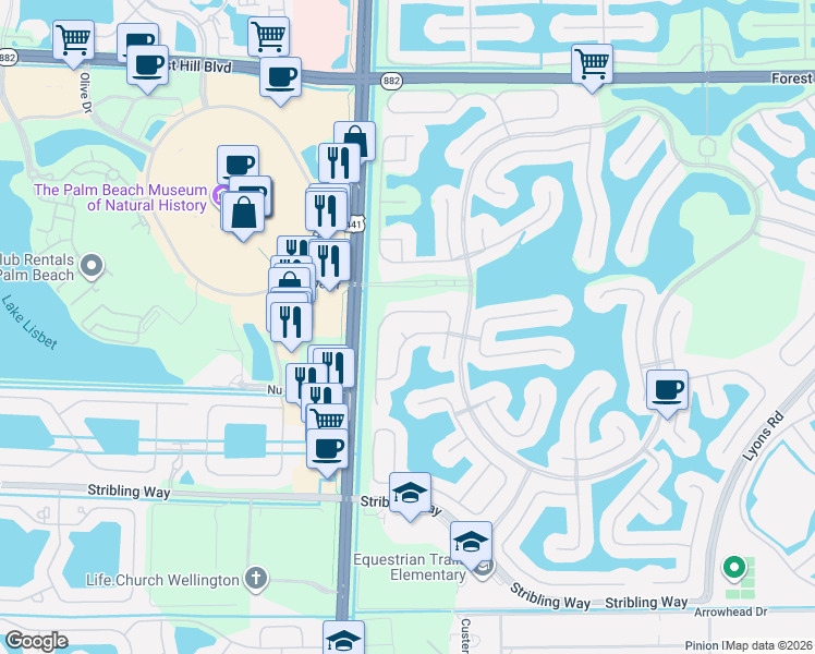 map of restaurants, bars, coffee shops, grocery stores, and more near 9793 Scribner Lane in Wellington