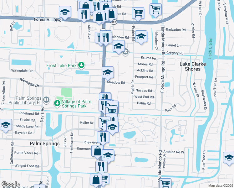 map of restaurants, bars, coffee shops, grocery stores, and more near 2345 Byron Street in Palm Springs