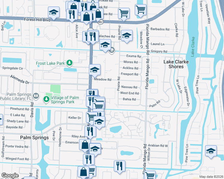 map of restaurants, bars, coffee shops, grocery stores, and more near 2377 Post Street in Palm Springs