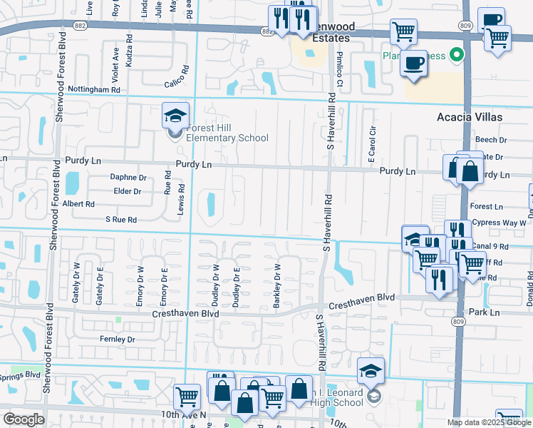 map of restaurants, bars, coffee shops, grocery stores, and more near 2460 Pinecrest Court in West Palm Beach