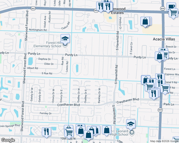 map of restaurants, bars, coffee shops, grocery stores, and more near 2483 Lena Lane in West Palm Beach