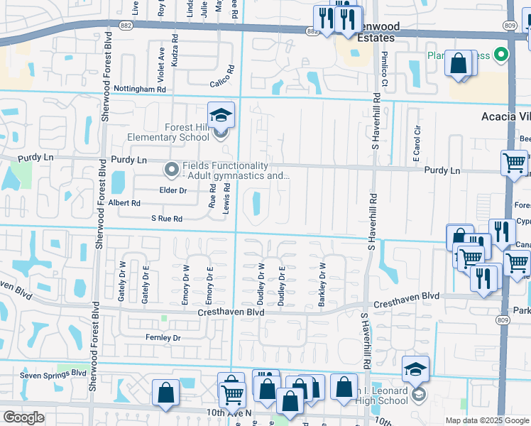 map of restaurants, bars, coffee shops, grocery stores, and more near 2388 Greengate Circle in West Palm Beach