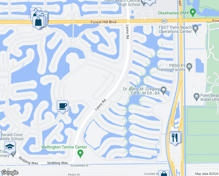 map of restaurants, bars, coffee shops, grocery stores, and more near 9135 Dupont Place in Wellington