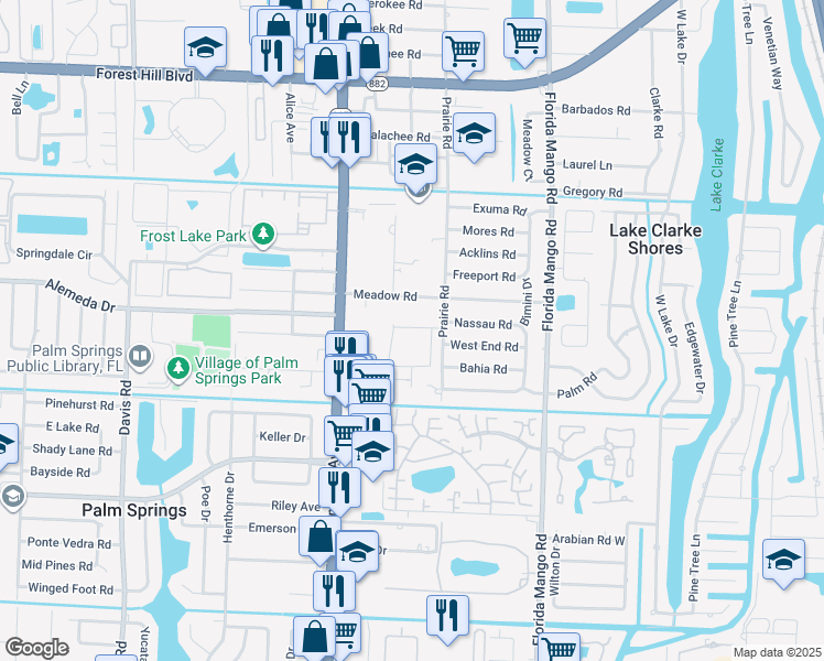 map of restaurants, bars, coffee shops, grocery stores, and more near 2377 Post Street in Palm Springs